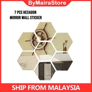 7 Pcs Acrylic Decorative Hexagon Mirror Wall Sticker Cermin Hiasan Dinding Bentuk Heksagon