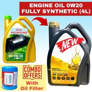 (New Packaging) Original Honda Genuine Fully Synthetic 0W20 Engine Oil (4L) + Honda Oil Filter 0W-20 Minyak Hitam 0/20