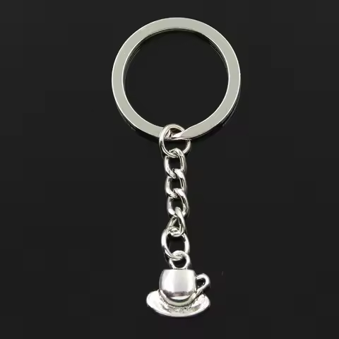 Fashion 30mm Key Ring Metal Key Chain Keychain Jewelry Antique Silver Color Plated Coffee Tea Cup An