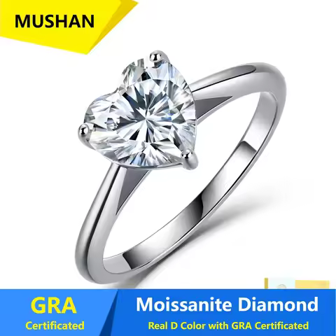 MUSHAN Luxury Jewelry 925 Sterling Silver Ring Band Women 2ct GRA Certificated Moissanite Diamond D 