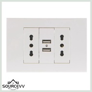 SOURCE 16A WallDouble Italian Chile Plug Power Socket Adapter Dual USB Ports Panel 5V