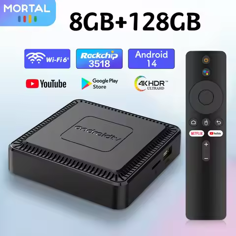 Global Version Android 14 TV Box Google Voice Remote 4K HD 8GB 128GB WiFi 6 Bluetooth 5.0 100M Q7 Al