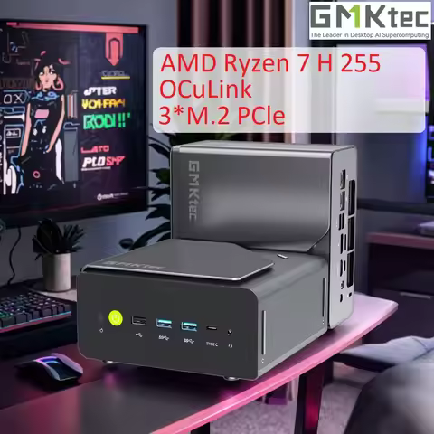 GMKtec K12 Gaming Mini Computer AMD Ryzen 7 H 255 OCuLink Mini PC USB4 2*DDR5 3*PCIe 2*2.5G LAN offi