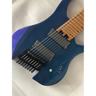 Bunglon Maple Berkarbonisasi Biru Tanpa Kepala 8 Tali Gitar Elektrik Alder Wood Kapal Percuma