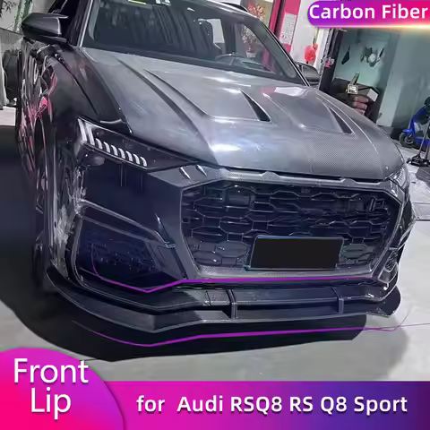 Carbon Fiber Front Bumper Lip Spoiler for Audi RSQ8 RS Q8 Sport 4-Door 2021-2024 Car Front Lip Chin 