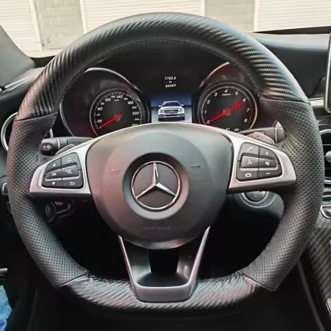 DIY Car Steering Wheel Cover Carbon Fiber Leather For Mercedes-Benz A45 AMG W205 C43 C63S AMG CLA45 