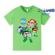 Poli Deformed Police Car Pure Cotton Girl Short-Sleeved T-Shirt Children's Top A796