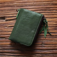 Vegetable Tanned Full-Grain Leather Cowhide Mens Wallet Short Leather Vertical Buckle Coin Purse Mul