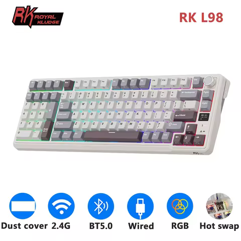 RK ROYAL KLUDGE L98 Left-Handed Mechanical Keyboard Gasket Wireless 95% Tri-Mode BT/2.4G/USB-C RGB G