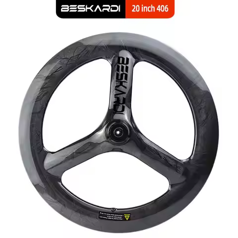 20 Inch 406 3 Spokes Front Carbon Wheel Trispokes Ceramic Bearing 74 100 Rim 6 Bolts Disc Brake BESK