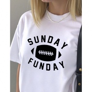 Plus Size Sunday Funday Football Print Round Neck Short Sleeve Regular Length Drop Shoulder T-Shirt 