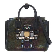 近乎全新的MCM MILLA Robot 漆皮壓花黑色兩用手提包，型號 0890（二手）。