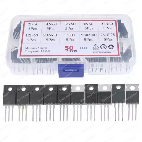 50Pcs 10Values TO-220 Mosfet Transistor Kit Box 2N60 4N60 5N60 8N60 10N60 12N60 20N60 13003 MBR20100