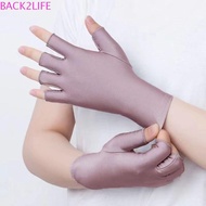 BACK2LIFE 1 Pair Women Sun Protection Gloves, Spandex Ice Silk Thin Ice Silk Gloves, Semi-finger Two