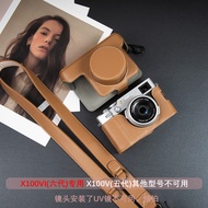 กระเป๋าใส่กล้องด้านหน้าแบบหนังแท้สำหรับกล้อง Fuji X100VI XT50 สีเทาเทาอ่อน กระเป๋าใส่กล้องแบบมีซิปพร