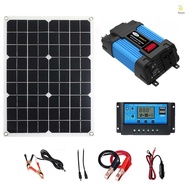 Modified Sine Wave Inverter 300W Power Inverter DC 12V to AC 220V Car Charger Converter with 18W Solar Panel and 30A Solar Charge Controller Suitable for Mobiles/Phones/Computers/L