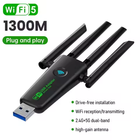 1200Mbps WiFi USB Adapter Dual Band 2.4G+5Ghz Wi-Fi Dongle 4 Antenna 802.11AC USB3.0 High-Speed Wire