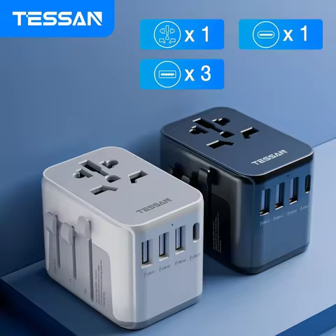 TESSAN Universal Travel Adapter with USB Port and Type C, Worldwide Power Adapter EU/UK/USA/AUS Plug