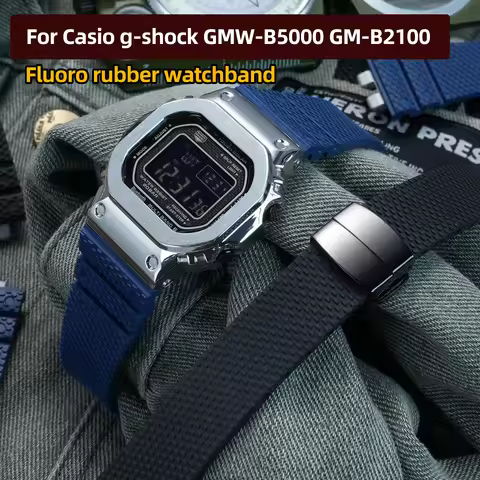 gmw b5000 Fluoro rubber watchband metal case Suit For Casio g-shock GMW-B5000 GM-B2100 Series modifi