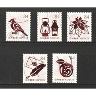 S396: Japan 2021 Winter Greetings 84 Yen (Snowflake Background) Comp. Set Of 5 Stamps