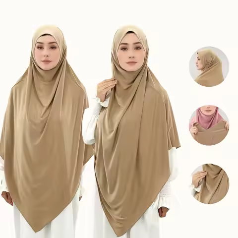 Large Soild Muslim Ethnic Instant Hijab for Women Stretchy Jersey Hijab Islamic Malaysia Ready to We