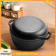 2 in 1 Cast Iron Dutch Oven with Skillet Lid Skillet Cookware Pan Set with Dual Handles for Bread Ba