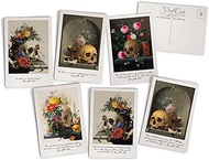 Antique Skulls & Flowers Post Cards - 24 Vintage Still Life Postcards - 6 Assorted Retro Book Illust