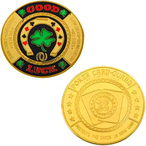 Gold Green Clover Good Luck Challenge Coin Fashion Poker Card Guard Chips Token