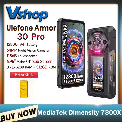 Ulefone Armor 30 Pro 5G Rugged Phone Android 14 Smartphone 6.9" Dual Screen 16GB+512GB MediaTek Dime