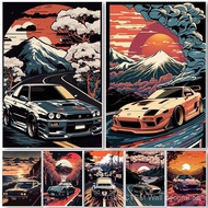 80s Retro Car Japanese Landscape Poster GTR Luxury Cars Canvas Painting HD Print Wall Art Picture Li