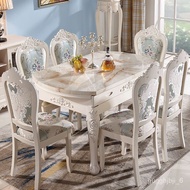 HY-# European-Style Dining Table Household Retractable round Table Marble Solid Wood Chair Combination Dining Table Fold