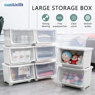 JustLiving Durable Large Storage Box with Wheel Stackable Plastic Front Opening Storage Container Bo