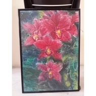 A2 size watercolor drawing orkid plastic texture with photo frame wall hanging