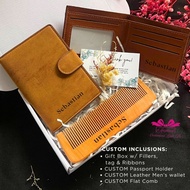 Personalized Passport Holder and Men's Leather Wallet & Combs Set | Gift for Him Gift ideas