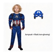 Kids Captain America Muscle Costume Superhero America Captain Cosplay Jumpsuit Shield Halloween Carn