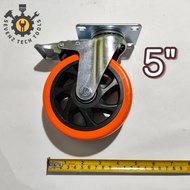 5" INCH ORANGE PU WHEELS WITH BRAKES / TROLLEY WHEELS / TROLLEY / DISPLAY WHEELS 5" INCH BRAKES PER 