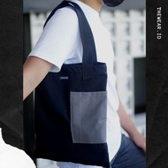 Plain Canvas College Tote Bag With Mini Pocket Unisex Black Men's Bag Zippered ButtonWanita E4D9 mul