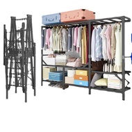 Installation-Free Cloth Wardrobe Household Storage Wardrobe Strong and Durable Steel Pipe Reinforced Folding Simple Wardrobe for Rental Room/Open Wardrobe Space Saving Shelf
