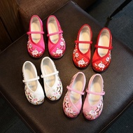 Girl Low Heel Floral Embroidery Kids Girls Chinese Style Cloth Flat Dancing Shoes 029
