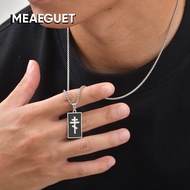 Meaeguet Eastern Orthodox Cross Pendant Necklace for Men Stainless Steel Byzantine Crucifix Waterpro