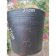 Combo of 5 black plastic pots C12 - Hard pots for growing plants C12, mouth size 31cm x height 27cm