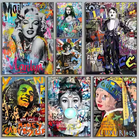 A-Abstract G-Graffiti Canvas Painting Banksy Pop Art Portrait Poster Art With Prints Home Bedroom Li