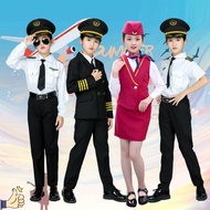 Ready Stock Captain Flight Attendant Suit Men Women Flight Aviator Pilot Suit Children Flight Attend