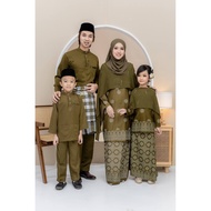 [ Set Family ] Kurung Moden Queen Lateefa Warna Olive Green | Baju Raya | Set Sedondon