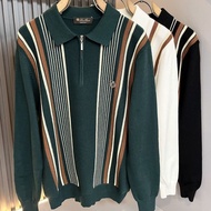 EH8P Italian Loro LP Classic Logo Contrast Vertical Stripes Men's Casual Knitted Sweater Long Sleeve