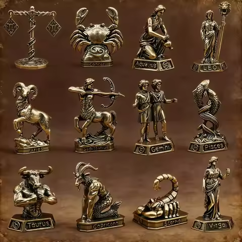 Handmade Brass Zodiac Signs - Vintage Constellation Statues, Home/Office Decor Collectibles