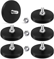 6 Pack Rubber Coated Magnets, 26LBS Neodymium Magnet Base with M6 Threaded Studs and Nuts, Strong Mounting Magnets Large Stud Magnet Black Rare Earth Magnets for Light Bar Mirror Camera Tool