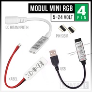 MODUL CONTROLLER MINI LAMPU LED STRIP RGB 3 KEYS TOMBOL DC 5V 12V 24V KABEL USB 3528 2835 5050 4 PIN