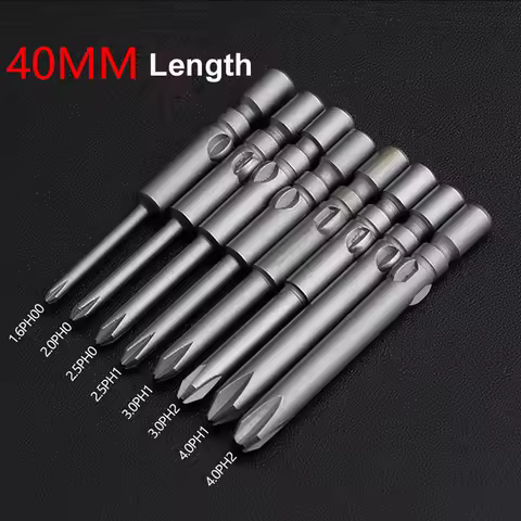 10PCS 40mm Harden Precision Phillips screwdriver bits 800 4mm Round shank Cross Electric screw drive