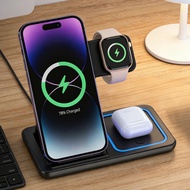 HP IPHONE Wireless Charger 3in1 Foldable Stand Fast Charging 15W Together Fill TWS Qi Charging Watch